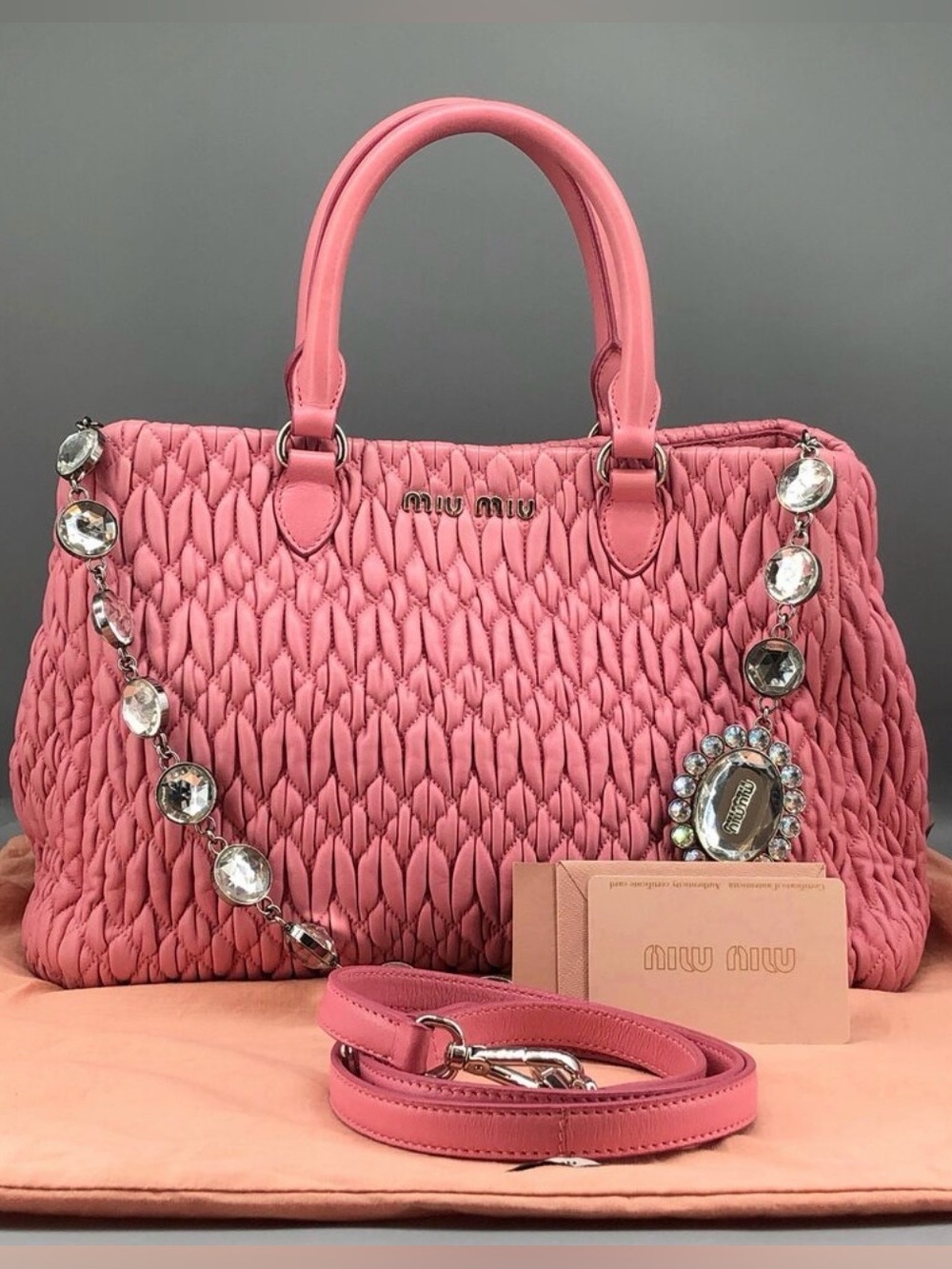 Miu Miu Matelassé Nappa Crystal Top Handle Bag Pink